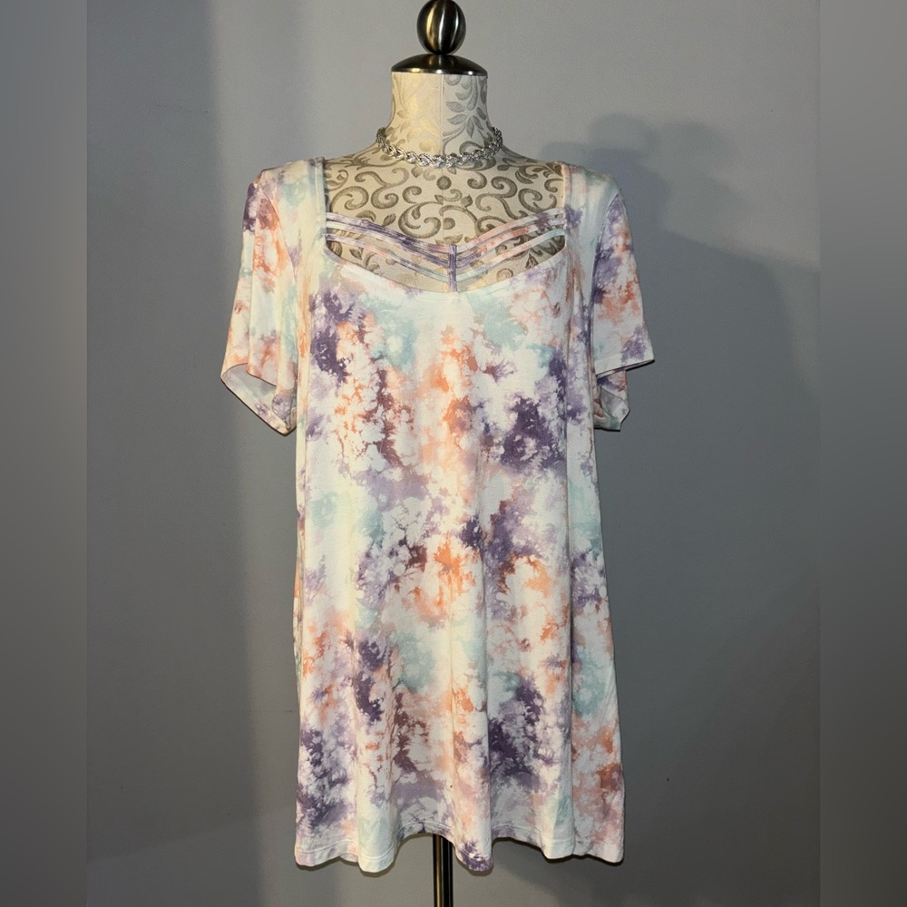 Torrid Super Soft Tie Dye Scoop Neck Strappy Swing Tee Shirt Top Size 2. #L